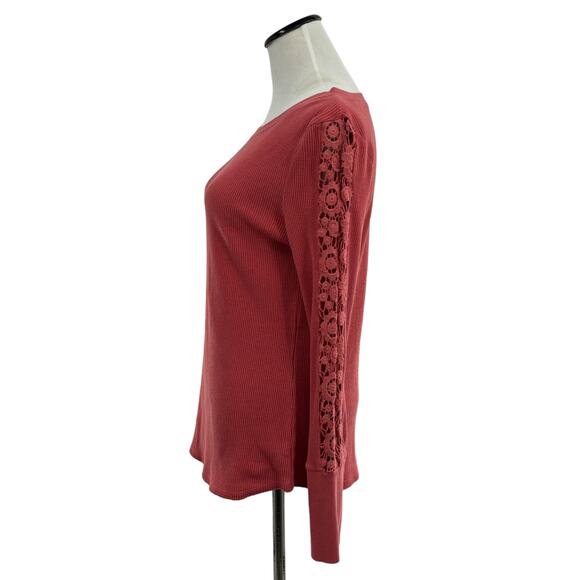 Sundance Pink Canyon Creek Thermal Crochet Long Sleeve Top - Picture 4 of 9